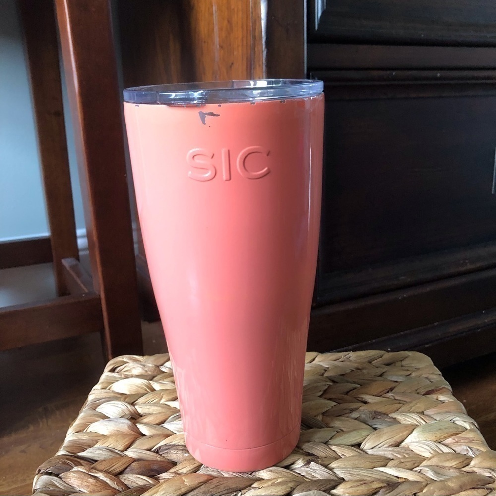 SIC Large Coral insulated tumbler with slide lid.